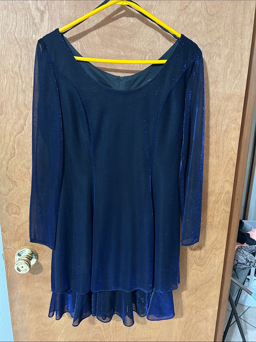 Women's Navy Sparkle Long Sleeve Occasion Dress